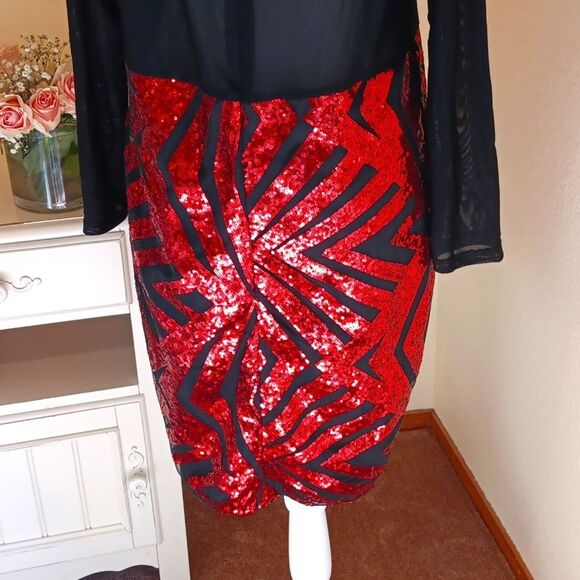Red Dot Boutique Mesh Sequins Black and Red Sequin Dress. Cocktail. Whimsigoth. - Picture 10 of 14